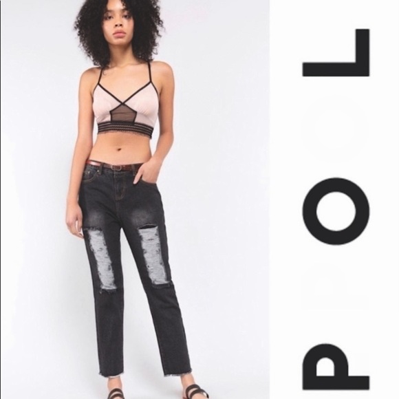 #4016 POL Women’s Black Denim Boyfriend Distressed Jeans - Picture 3 of 15